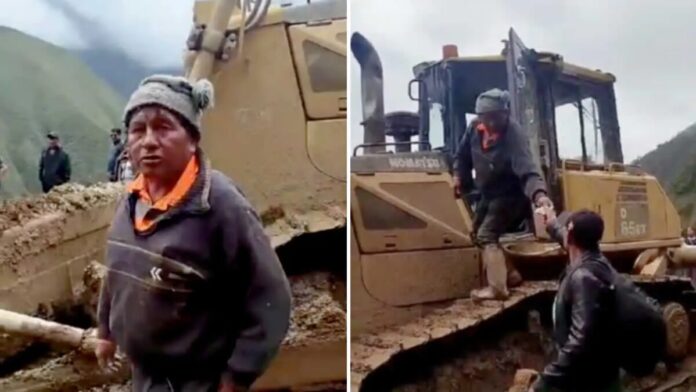 Operador de maquinaria del Gore Puno cobra 700 soles por habilitar vías en Sandía