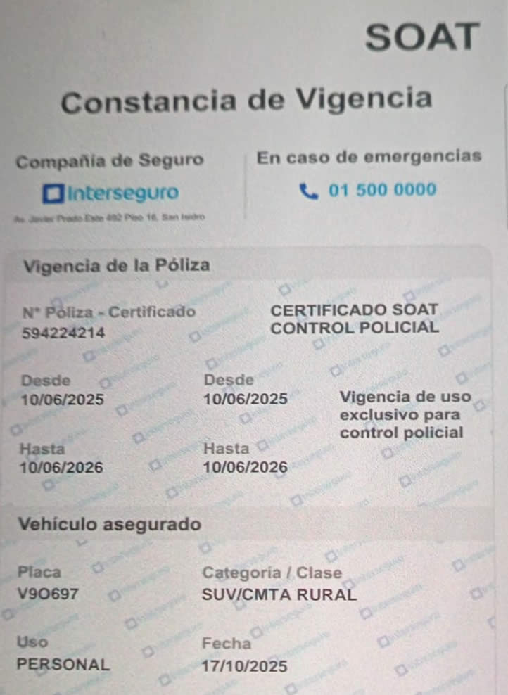 constancia de vigencia SOAT FI