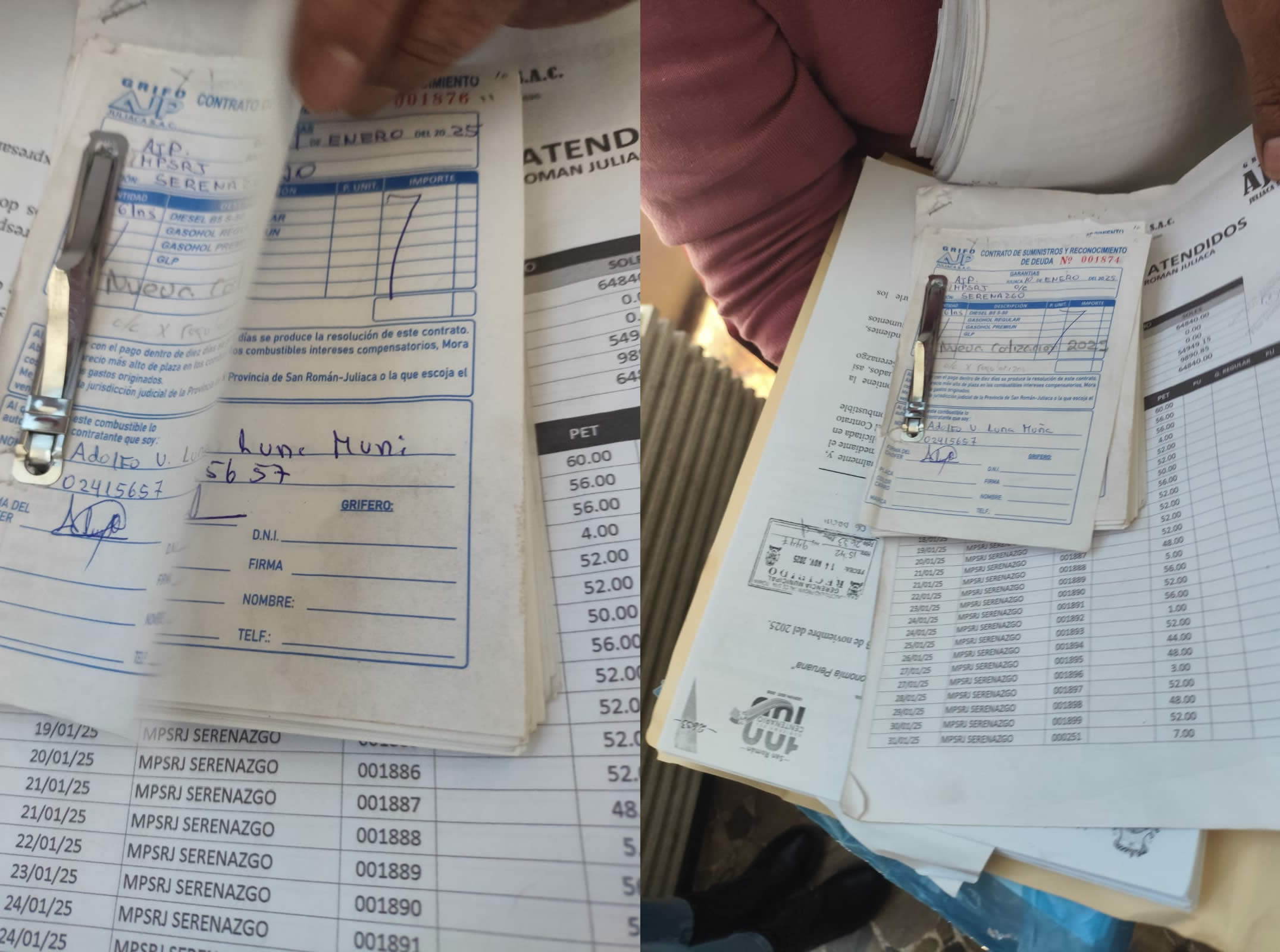 detalle de entrega combustible entregado a patrulleros de serenazgo