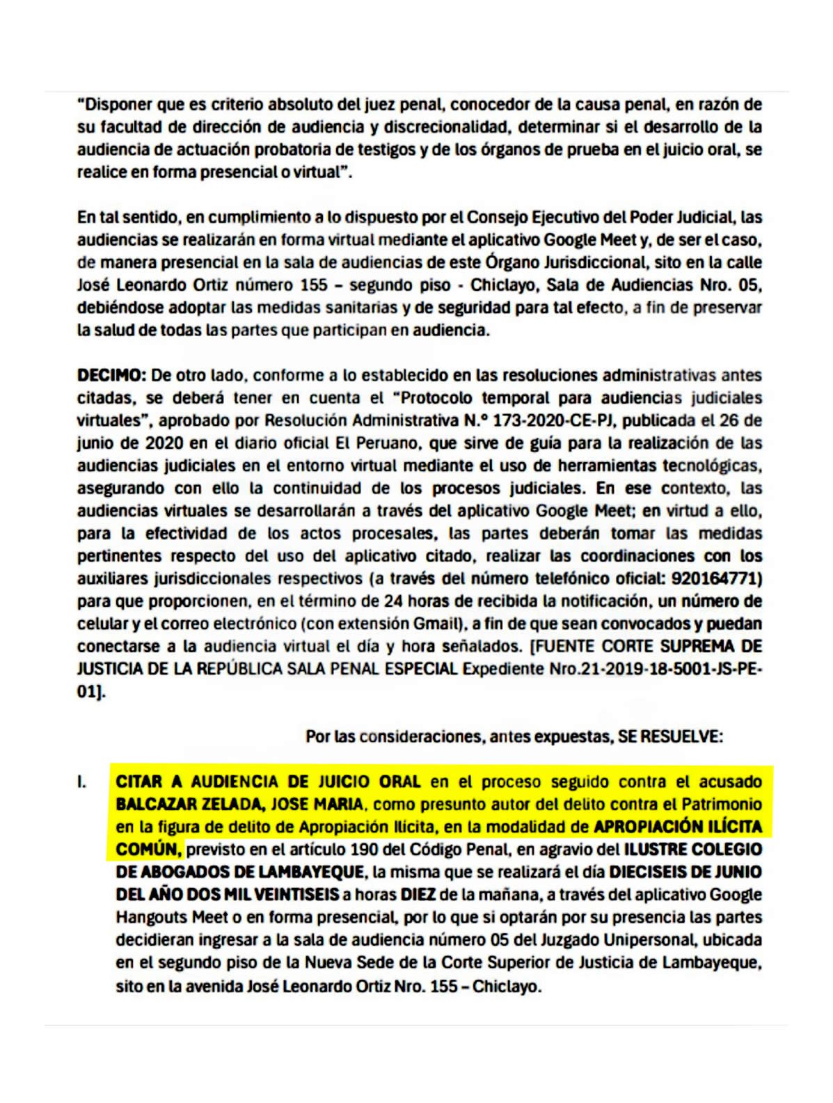 Citación a juicio oral