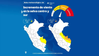 Alerta naranja por viento fuerte amenaza la selva de Puno desde el jueves