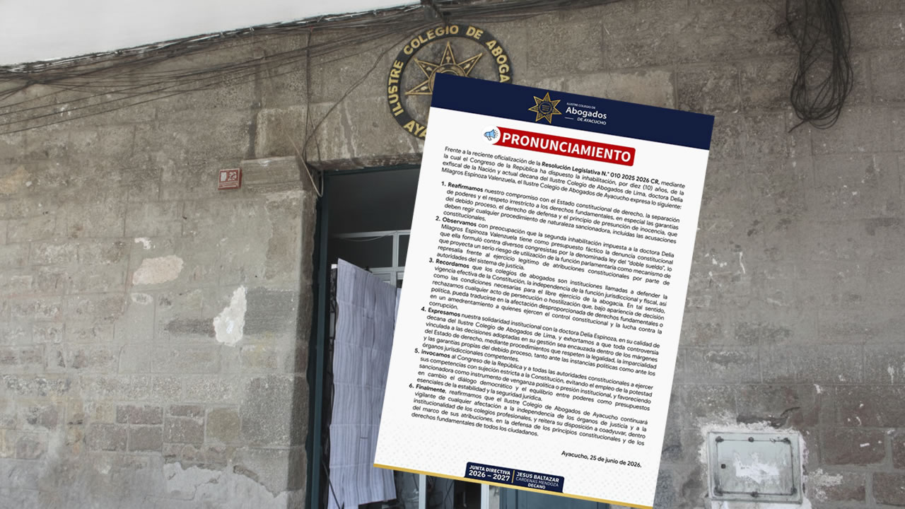Colegio de Abogados de Ayacucho rechaza sanción contra Delia Espinoza